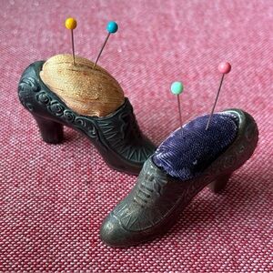 VTG Occupied Japan Pincushion Shoes Silver Plated/Set Of 2